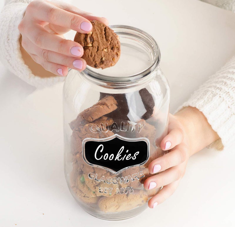 Estilo Round Glass Canister Jars with Airtight Lids Ideal for Cookies, Candies, Cereal - Cookie Jar - Includes Chalkboard Labels and Chalk - 1/2 Gallon (Set of 2), Clear - Image 3